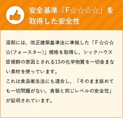 安全基準「Ｆ☆☆☆」を取得した安全性